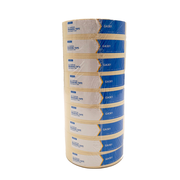 Premium Quality All Purpose Masking Tape / Paper Tape - 0.9 in x 30 Yards / 24 mm x 27.4 Meters (Pack of 9)